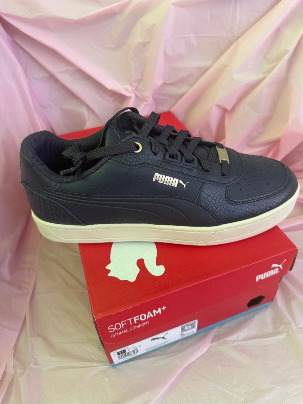 Puma Black Leather Low-Top Sneakers with Cream Sole